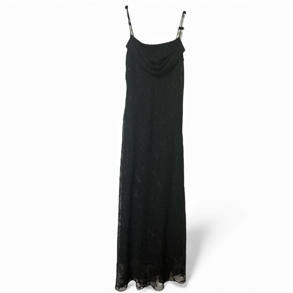 Y2K Onyx Nite Maxi Dress Womens Prom Black Strappy Long 90s Cowl Neck Whimsigoth - Picture 1 of 14